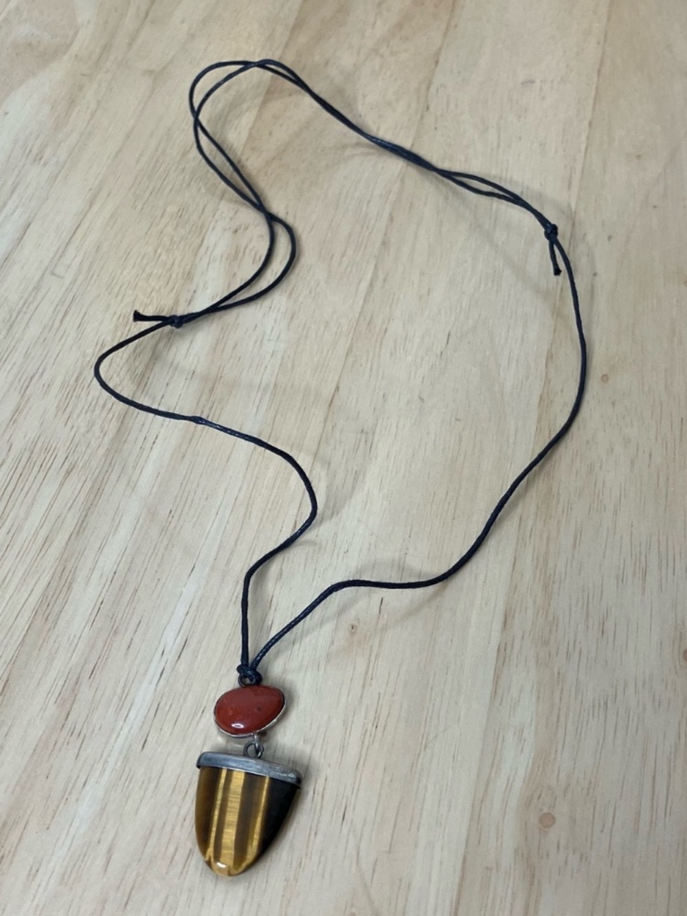 Tigers eye and red jasper cord necklace